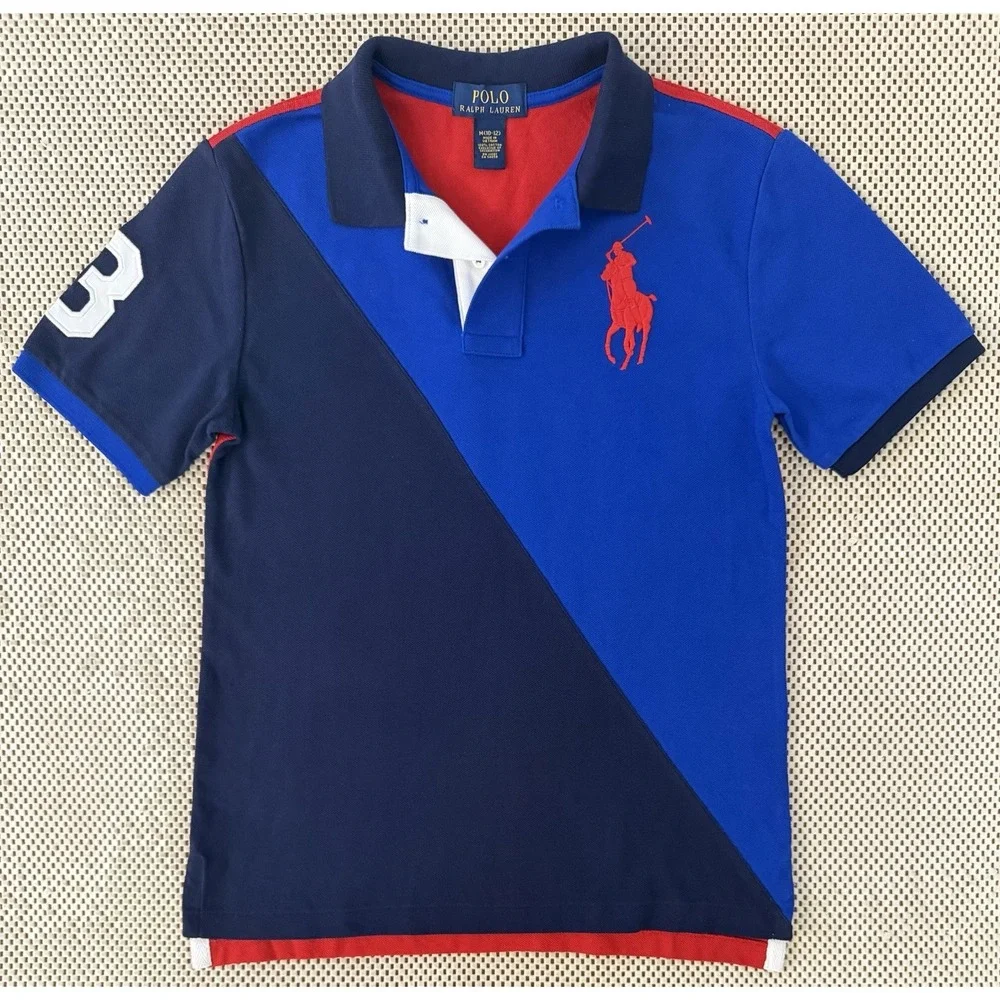 Ralph Lauren Youth Medium 10-12 Color Block Short Sleeve Polo Shirt Preppy Pony